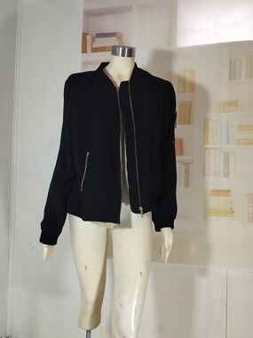 MICHAEL Michael Kors Black Bomber Jacket with Gold Zippers